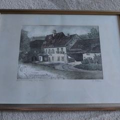Vintage Hans Weber Signed Etching on Silk - Franz Schubert Landmark