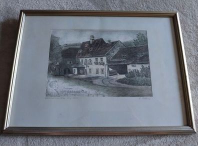 Vintage Hans Weber Signed Etching on Silk - Franz Schubert Landmark