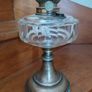 Antique French clear glass brass base large oil lamp works Image 5