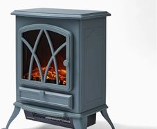 WL46018G Stirling Portable Electric Fire Stove Heater with Realistic LED Flame Effect, Adjustable Thermostat, Overheat Protection, 2000W, Grey