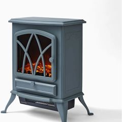 WL46018G Stirling Portable Electric Fire Stove Heater with Realistic LED Flame Effect, Adjustable Thermostat, Overheat Protection, 2000W, Grey