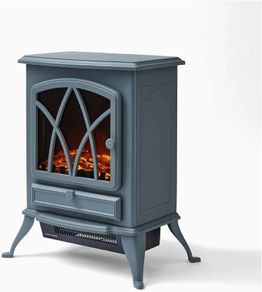 WL46018G Stirling Portable Electric Fire Stove Heater with Realistic LED Flame Effect, Adjustable Thermostat, Overheat Protection, 2000W, Grey