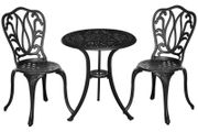 3 Piece Garden Bistro Set, Cast Aluminium Outdoor Furniture Set with Umbrella Hole for Balcony, Porch, Patio, Black