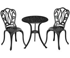 3 Piece Garden Bistro Set, Cast Aluminium Outdoor Furniture Set with Umbrella Hole for Balcony, Porch, Patio, Black