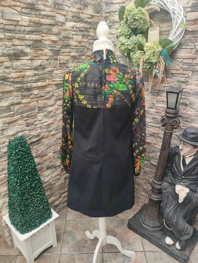 Vintage 60s 70s black pussy-bow mini dress