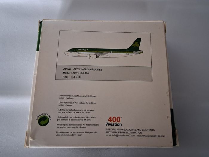 Aer Lingus Airbus A320 Die-Cast Model Airplane - 400Aviation 1:400 Scale EI-DEH