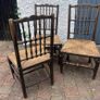 Set of 3 Vintage Solid Wood Rush Seat Farmhouse Dining Chairs Image 4
