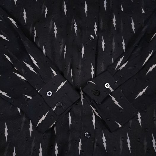 Sofie Schnoor Black Sheer Lightning Bolt Pattern Long Sleeve Midi Shirt Dress Size M