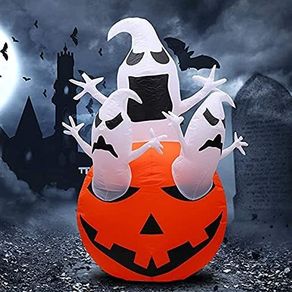 Halloween Inflatables, Yideng 1.5m/4.9Ft Tall Pumpkin Chost Decorations with LED Lights Giant Halloween Inflatable Pumpkin Outdoor Indoor Holiday Decor for Yard Patio Garden Lawn Party Decoration