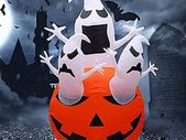 Halloween Inflatables, Yideng 1.5m/4.9Ft Tall Pumpkin Chost Decorations with LED Lights Giant Halloween Inflatable Pumpkin Outdoor Indoor Holiday Decor for Yard Patio Garden Lawn Party Decoration