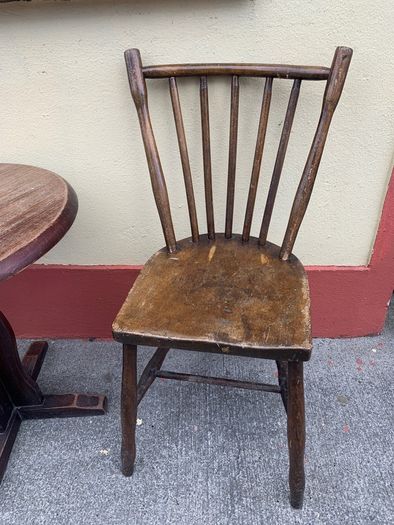Sturdy Old Irish Country Chairs and two Vintage Round Tables suitable for cottage/pub