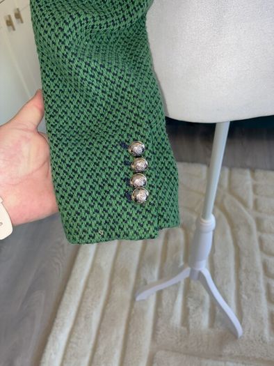 Green Tweed Textured Weave Jacket with Gold Buttons from Zara