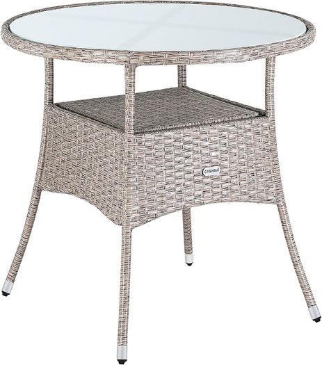 Polyrattan Side Table / Garden Table with Frosted Glass Table Top - 60-80 cm, Choice of Colours, 60cm, Grey / Beige