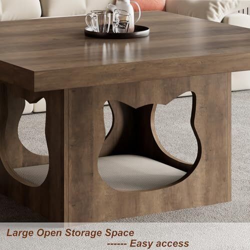 Industrial Square Coffee Table with Storage,Wood Coffee Table for Living Room,90cm