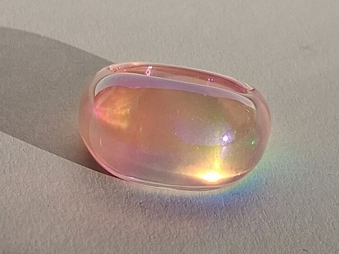 Champagne Pink Pearly Iridescent Resin Ring