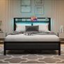 King Size Bed Frame with Upholstered Headboard, Wooden Storage Headboard Shelf, 5ft Upholstered Bed Frame Kingsize with Charging Station/USB Ports and LED Lights (Gray King Bed) Image 9