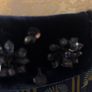 Derhy Dress - Size M - 100% Silk - Navy with olive green design, velvet cuffs and hem with jewelled neck. Image 7