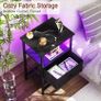 Bedside Table with Charging Station, Small Sofa Side Table with LED Light Image 4
