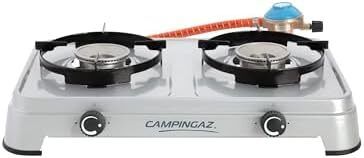 Camping Cook CV Gas Stove, 2-Burner, Camping Stove, Operation with Gas Cartridge, Portable Gas Stove with 3600 W, Cartridge Stove with 2 Infinitely Adjustable Hotplates