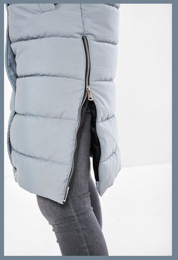 Miriam longline Padded Gilet with Hood in Steel Blue Rising