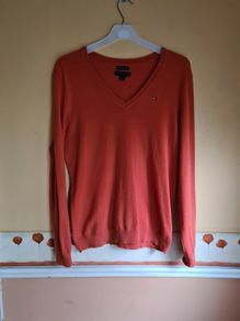 womens TOMMY HILFIGER Orange v neck jumper sweater Size medium