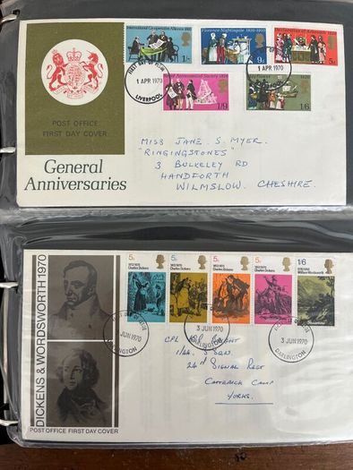 Collection of 80 UK First Day Cover stamps 1970 to 1979 in album with 10 extra pages