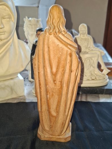 Beautiful Old Sacred Heart of Jesus, Handcrafted Wooden Sculpture made by Conrad Moroder in Ortisei Italy., featuring a carved heart on the chest., Postage Available or Collection