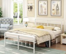 Small Double Bed Frame 4ft, White with Victorain Headboard and Footboard