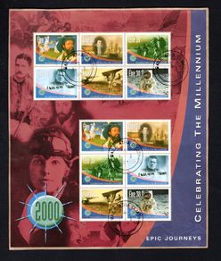2001 Ireland Celebrating the Millennium Series 6 Epic Journeys Commemorative Stamp Sheet Fine CDS Used Fine Used with Dublin cancel of 1st January 2001 (First day of issue) on envelope extract.