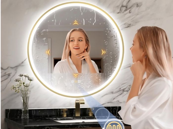 LED Bathroom Mirror Gold 80cm Bluetooth Demister Bright Light Makeup Cosmetic 3 Color Temperature