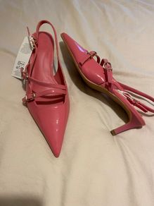 Marks and Spencer pink patent slingback heels - brand new