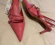 Marks and Spencer pink patent slingback heels - brand new