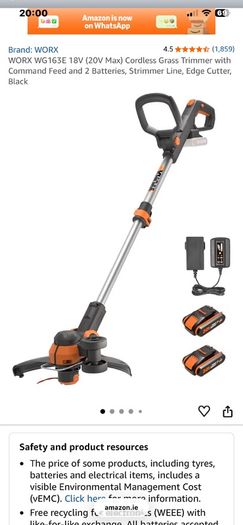 Workx wg 163e 18v (20v max) cordless grass trimmer