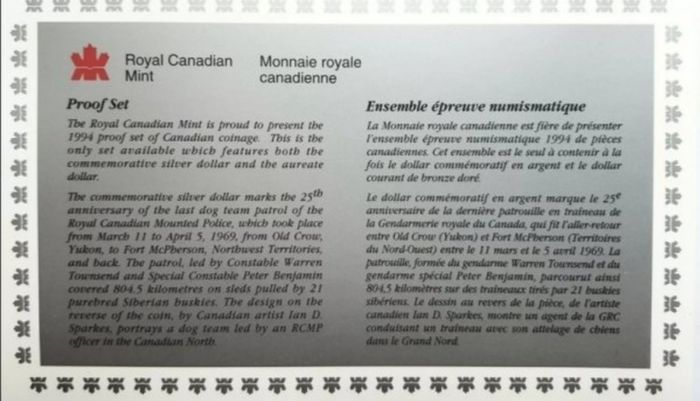 Silver Dollar 1994 Canadian Proof Coin Set