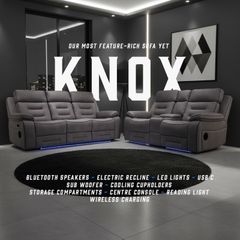 Knox Electric Light Grey Tech Recliner Sofa Set