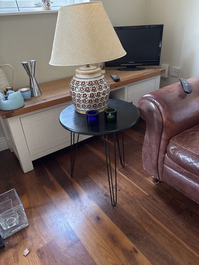 Black Round Side / Lamp Table with hairpin legs