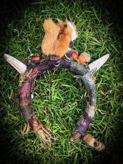 Fantasy Antler Squirrel Headband Costume Cosplay Larp Acorns Dreadwrap Extension Mystical Elf Forest Fairy