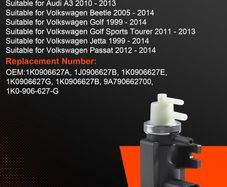 Turbo Boost Pressure Solenoid Valve,1K0906627A,Suitable for Audi A3 Boost Solenoid Suitable for Golf for Passat for Jetta 1J0906627B