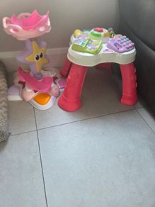 Girls toy activity table and ball tower.