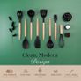 Kitchen Non Stick Cooking Utensils Set Heat Resistant Silicone Utensils with Wooden Handle Ladles, Spoons and Spatulas Set  Kitchen Tools & Accessories 35pcs, Black Image 8