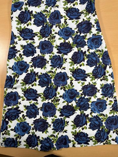 Laura Ashley Womens Dress White A-Line Linen Blue Rose Floral Print Retro SZ 10