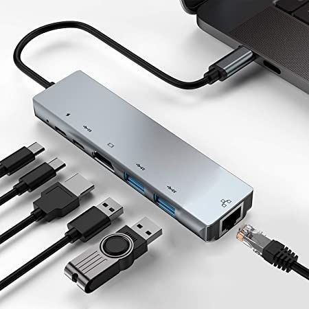 New 4K Type- C USB Hub 6 in 1 Adapter with HDMI+ PD+ 2 USB Port + Rj45