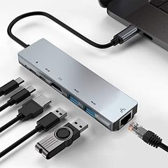 New 4K Type- C USB Hub 6 in 1 Adapter with HDMI+ PD+ 2 USB Port + Rj45
