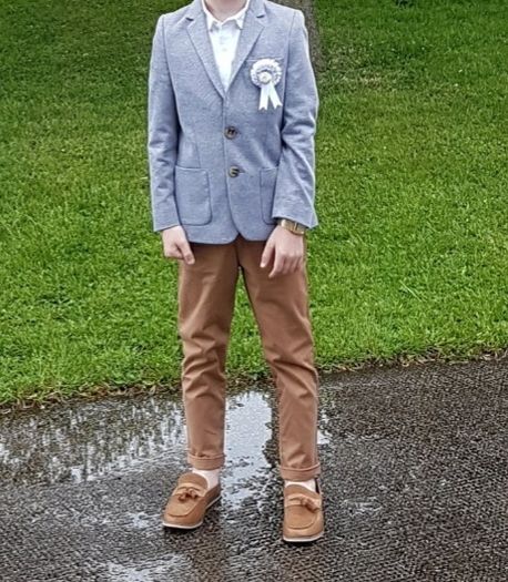 Boys grey blazer and chino set age 7/8