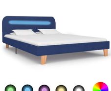 Bed Frame with LED Blue Fabric 135x190 cm