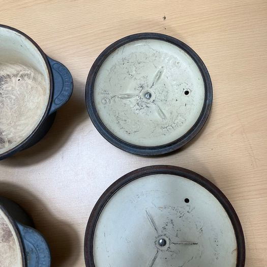 Set Of 3 Le Creuset Cast iron Enamel Pans 16 18 20cm Grey Farmhouse