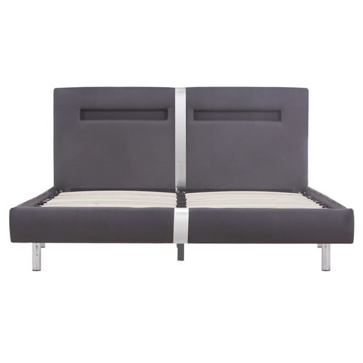 Bed Frame with LED Grey Faux Leather 135x190 cm