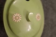 Vintage 1970s Embee Avocado Green Plastic Jam / Sugar Pot with Spoon