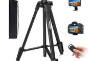 Phone Tripod for iPhone 55inch/140cm, Extendable Mobile Phone Tripod Stand, Portable Camera Tripod Stand for filming with Wireless Remote Shutter and Holder Mount, Black