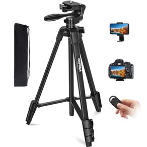 Phone Tripod for iPhone 55inch/140cm, Extendable Mobile Phone Tripod Stand, Portable Camera Tripod Stand for filming with Wireless Remote Shutter and Holder Mount, Black